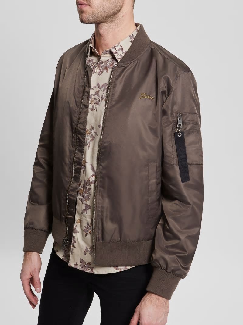 Guess Nylon Flight Jacket - Carob Chocolate Guess Nylon Flight Jacket - Carob Chocolate
