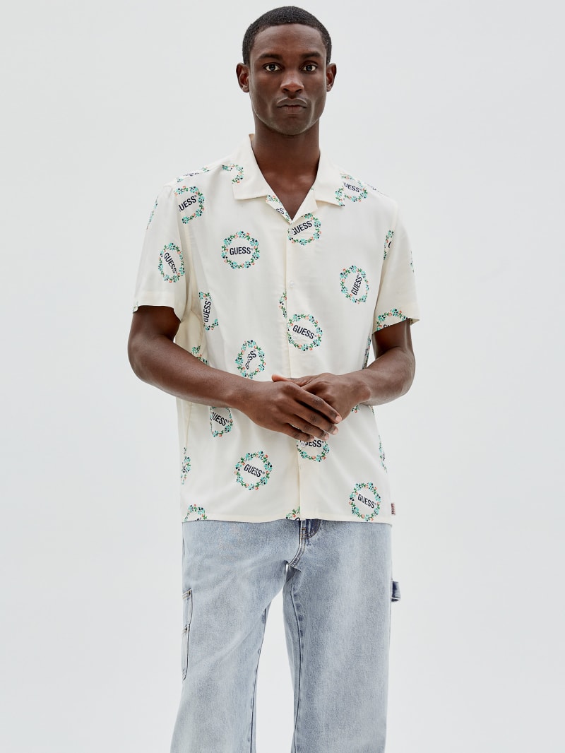 Guess GUESS Originals Logo Short-Sleeve Shirt - Cream White Multi Guess GUESS Originals Logo Short-Sleeve Shirt - Cream White Multi