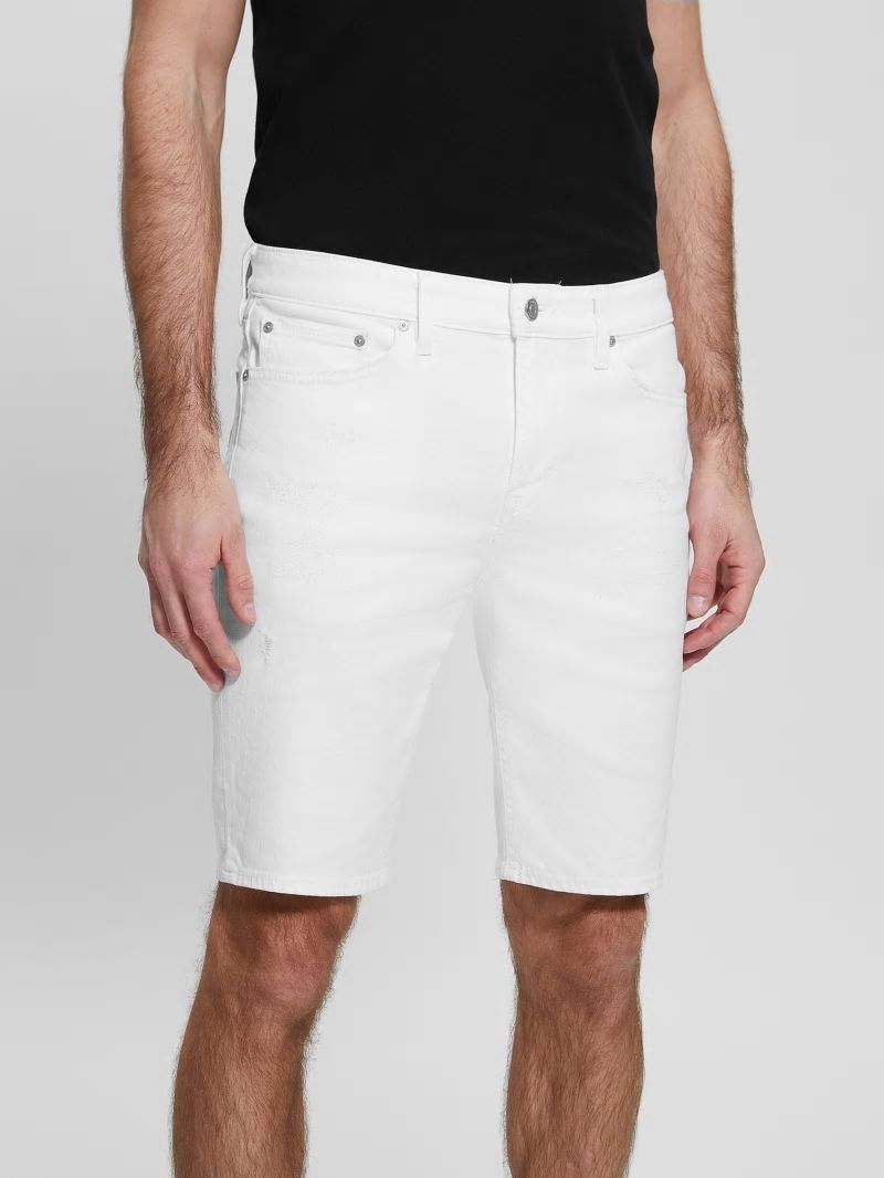 Guess Slim Destroyed Denim Shorts - Optic White Destroy Guess Slim Destroyed Denim Shorts - Optic White Destroy