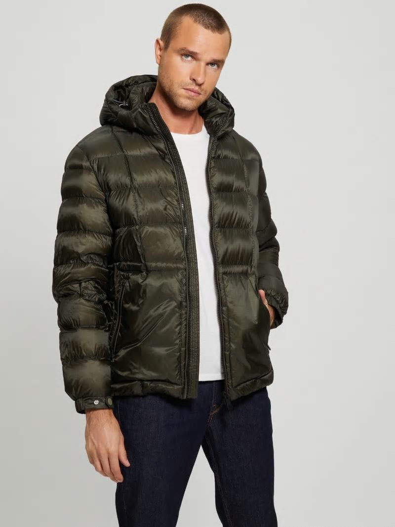 Guess Down Hooded Puffer Jacket - Dusty Sage Guess Down Hooded Puffer Jacket - Dusty Sage