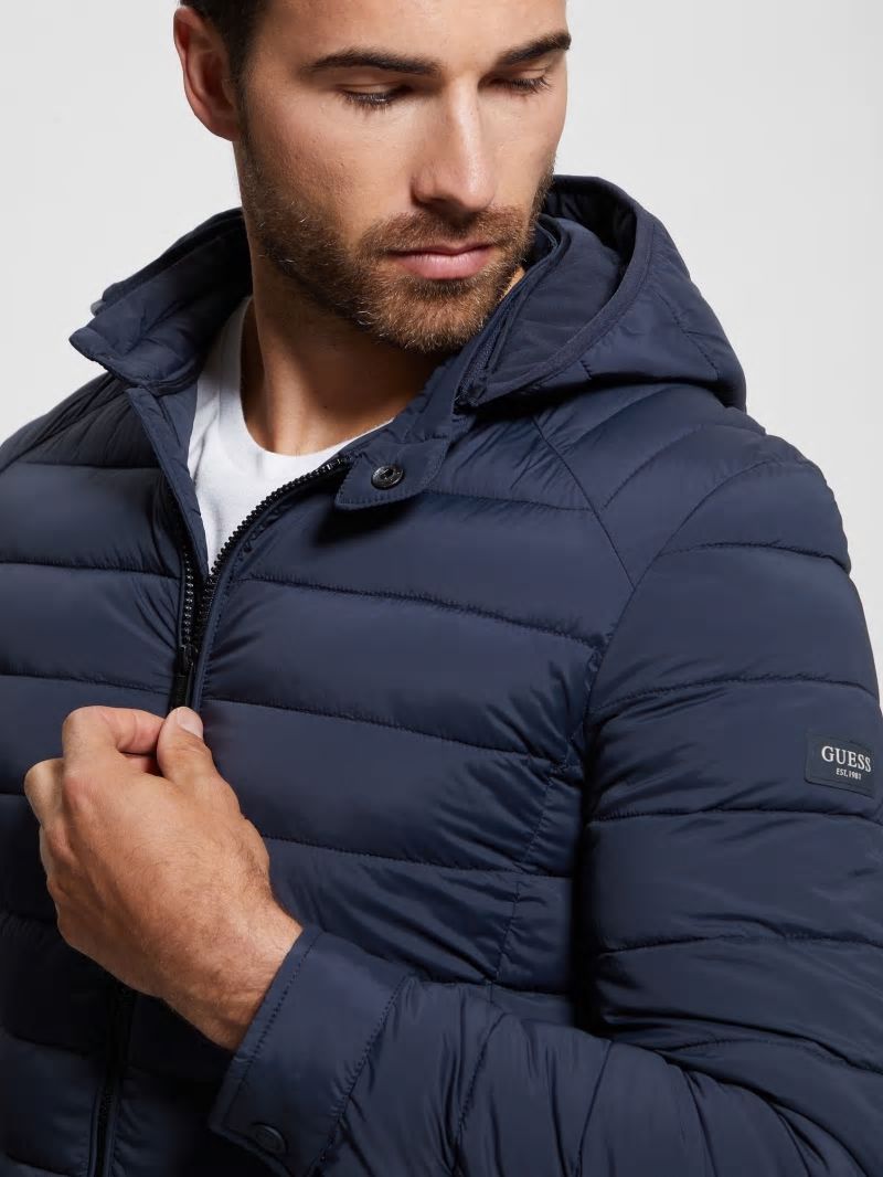 Guess Eco Tech-Stretch Hooded Jacket - Bleu éLéGant Guess Eco Tech-Stretch Hooded Jacket - Bleu éLéGant