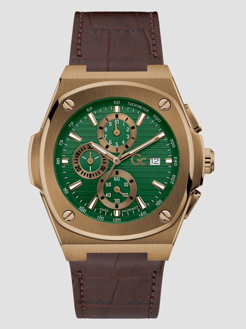 Guess Gc Green and Leather Chronograph Watch - Green Guess Gc Green and Leather Chronograph Watch - Green