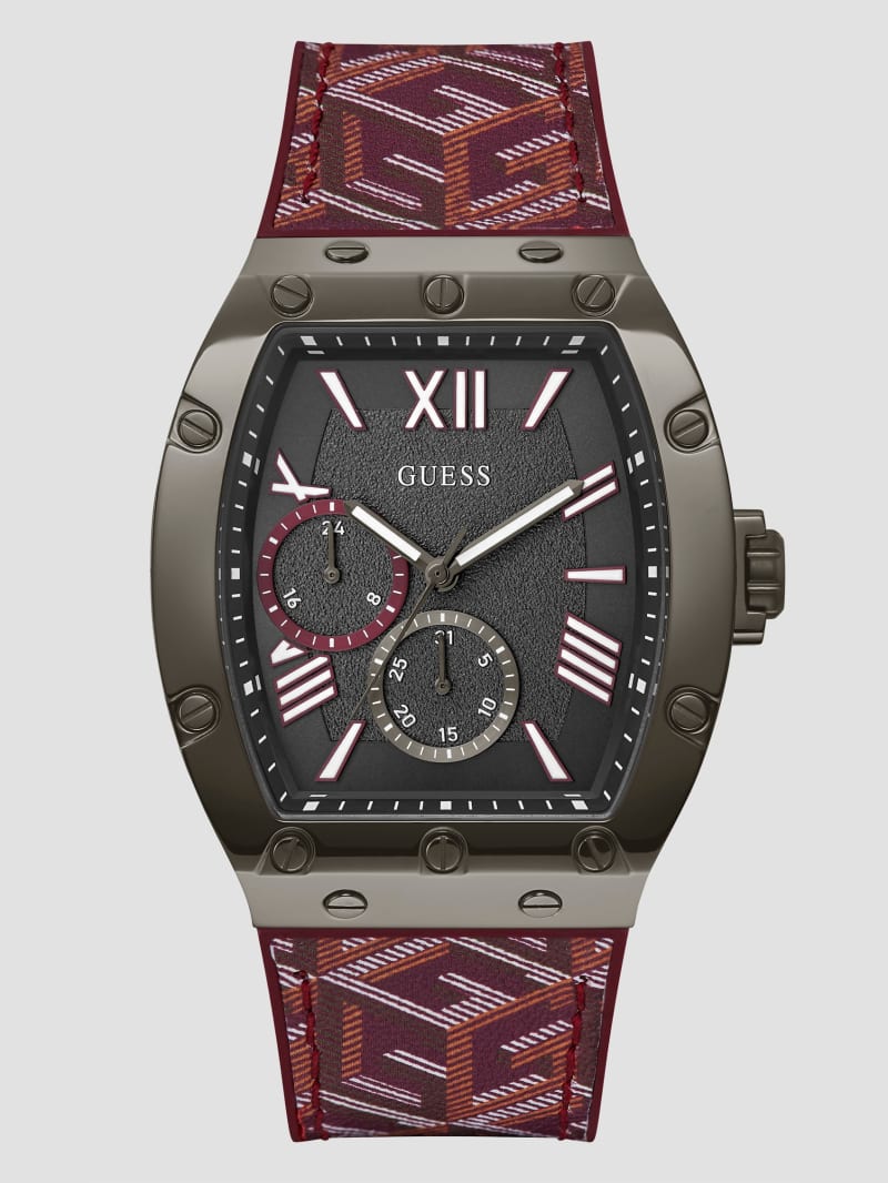 Guess G-Cube Red Leather Multifunction Watch - Burgundy Guess G-Cube Red Leather Multifunction Watch - Burgundy