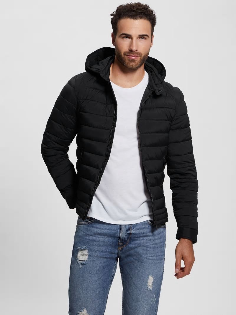 Guess Eco Tech-Stretch Hooded Jacket - Black Guess Eco Tech-Stretch Hooded Jacket - Black
