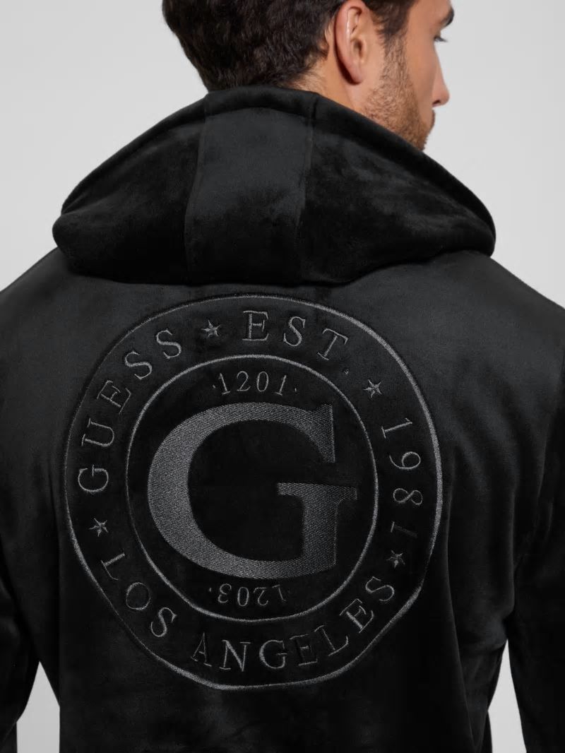 Guess Bonded Velvet GUESS Hoodie - Black Guess Bonded Velvet GUESS Hoodie - Black