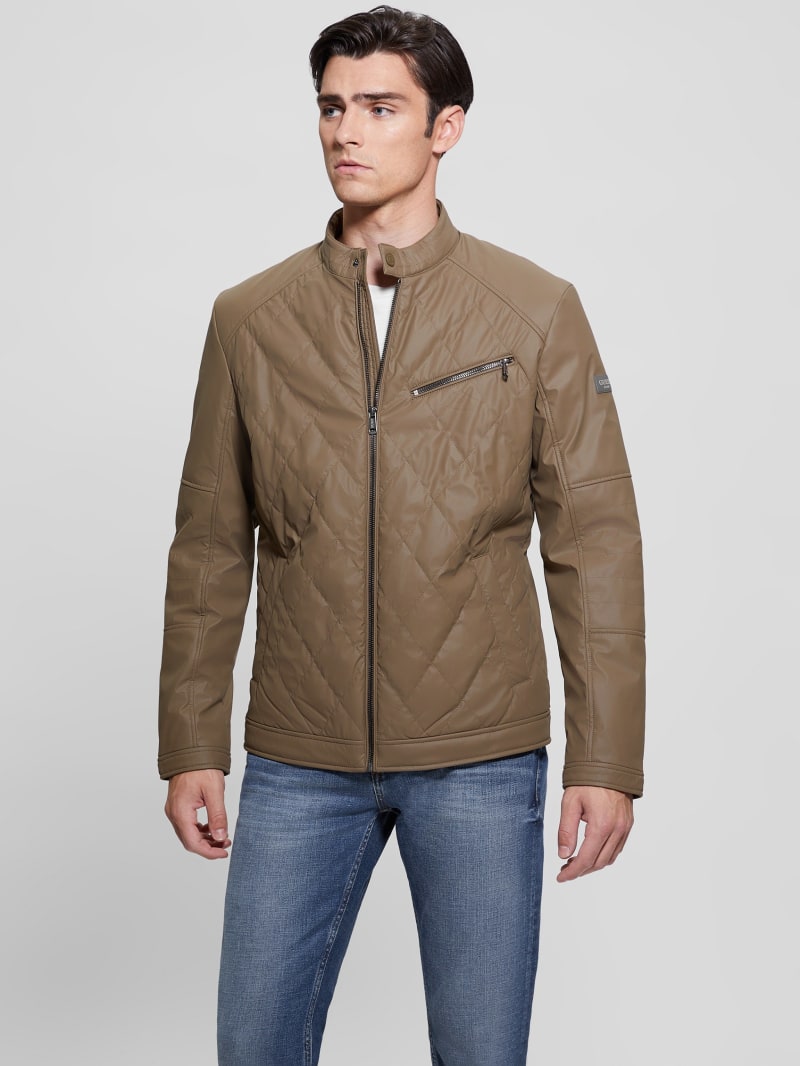 Guess Quilted Biker Jacket - Walnut Shell Guess Quilted Biker Jacket - Walnut Shell
