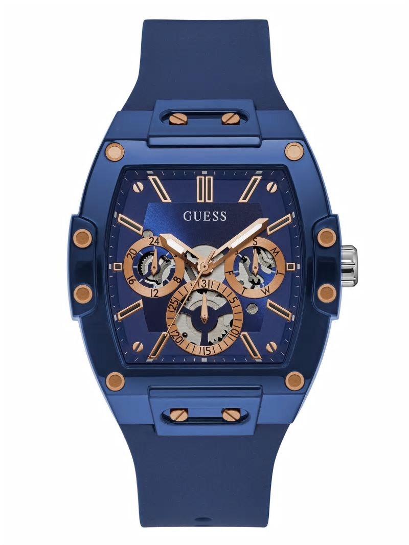 Guess Rose Gold-Tone and Blue Silicone Multifunction Watch - Blue Guess Rose Gold-Tone and Blue Silicone Multifunction Watch - Blue