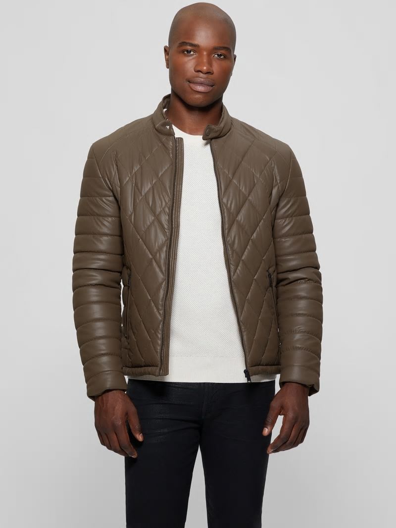 Guess Diamond Quilted Faux-Leather Jacket - Espresso Brown Guess Diamond Quilted Faux-Leather Jacket - Espresso Brown