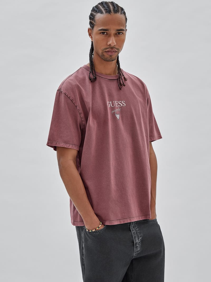 Guess GUESS Originals Printed Baker Logo Tee - Distressed Damson Multi Guess GUESS Originals Printed Baker Logo Tee - Distressed Damson Multi