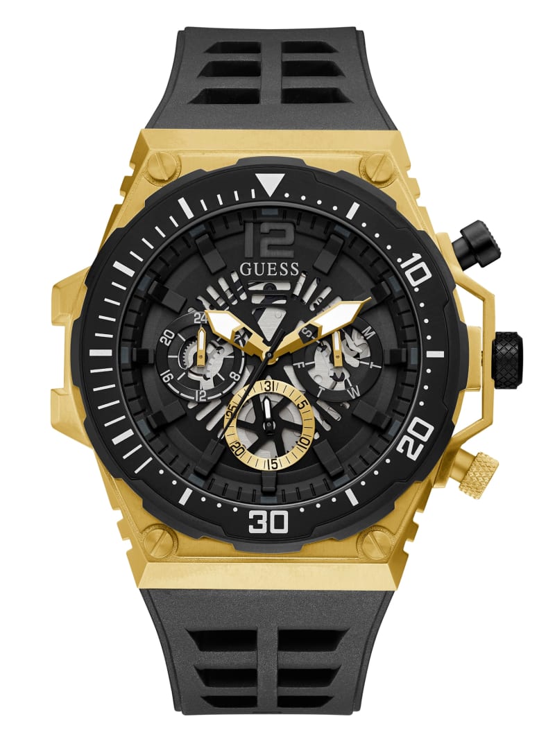Guess Gold-Tone and Black Exposed Dial Multifunction Watch - Gold Guess Gold-Tone and Black Exposed Dial Multifunction Watch - Gold