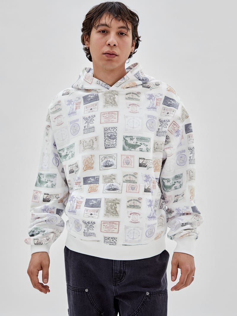 Guess GUESS Originals Eco Stamp Hoodie - White Peaks Multi Guess GUESS Originals Eco Stamp Hoodie - White Peaks Multi