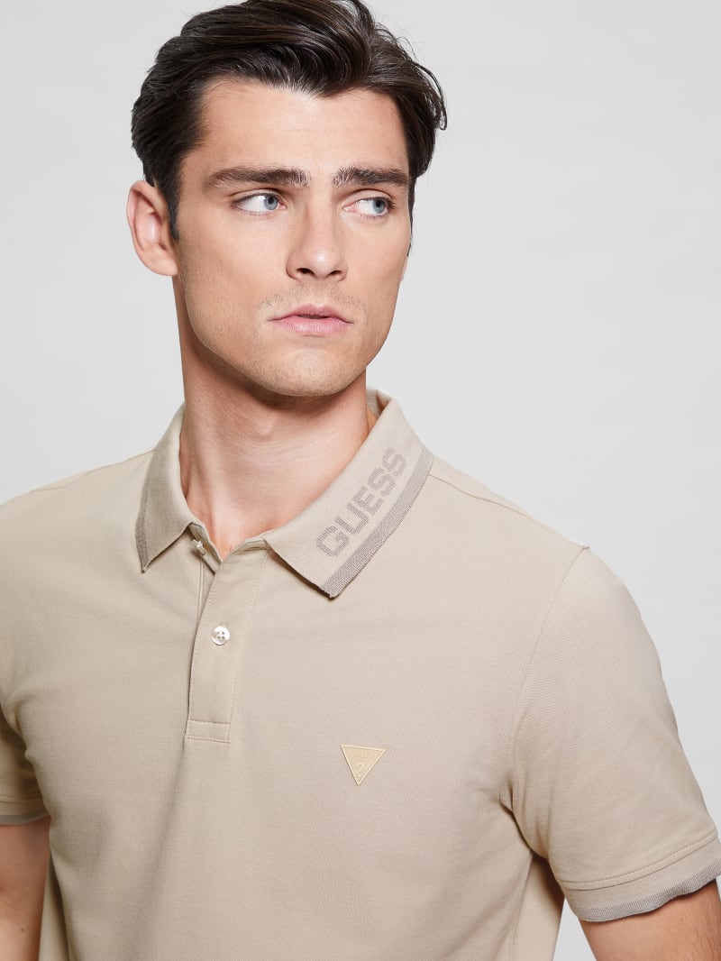 Guess Eco Lyle Logo Polo - Light Oak Guess Eco Lyle Logo Polo - Light Oak
