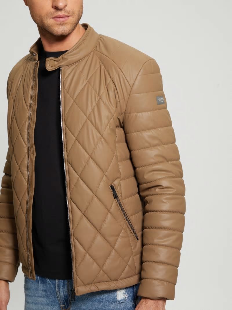 Guess Diamond Quilted Faux-Leather Jacket - English Cake Guess Diamond Quilted Faux-Leather Jacket - English Cake