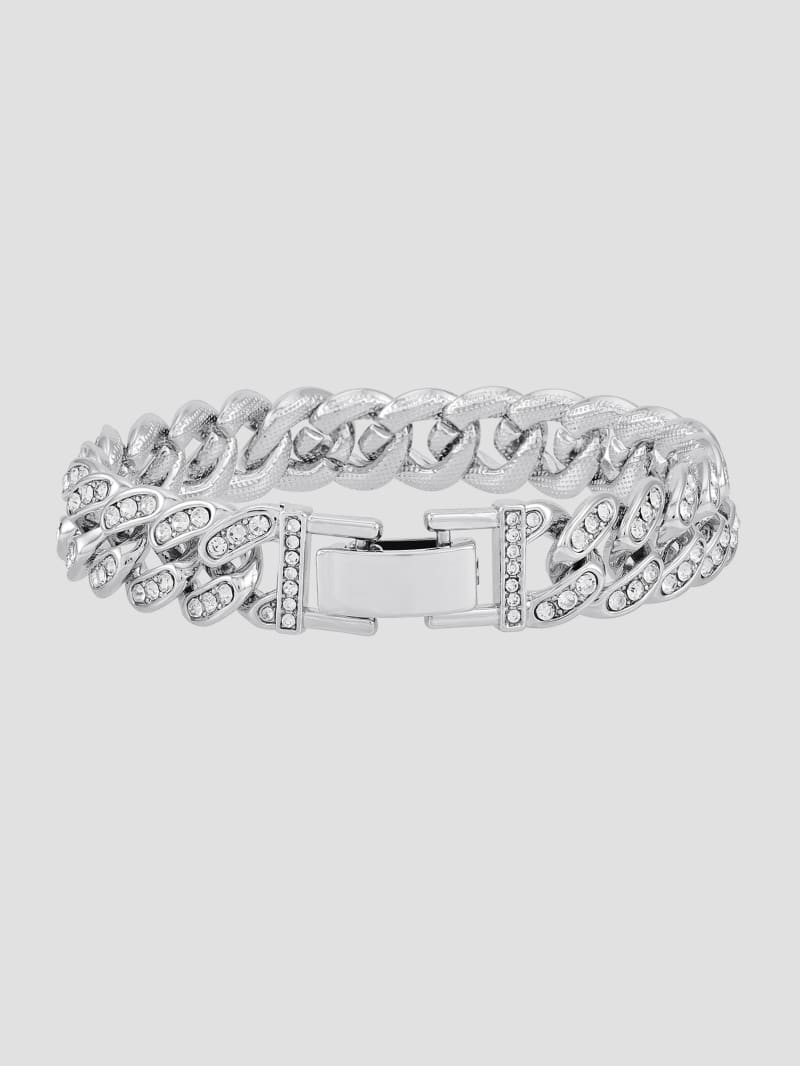 Guess Silver-Tone Crystal Curb Chain Bracelet - Silver Guess Silver-Tone Crystal Curb Chain Bracelet - Silver