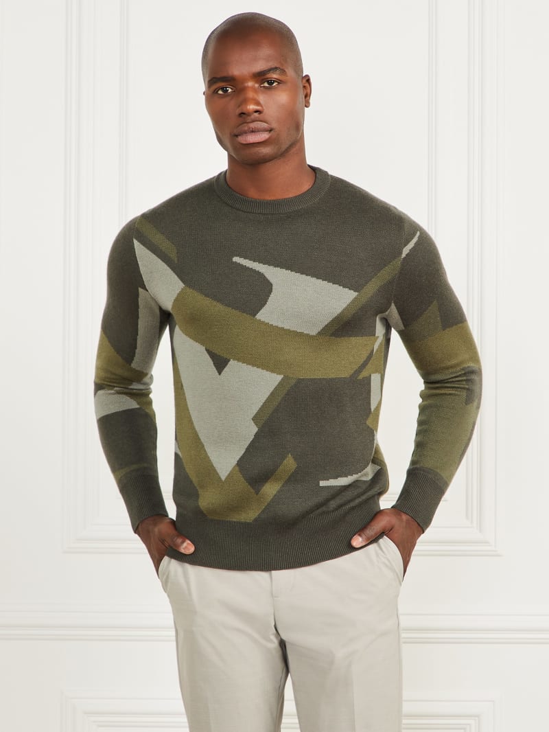 Guess Abstract Jacquard Crewneck Sweater - Macro Typography Jacquard