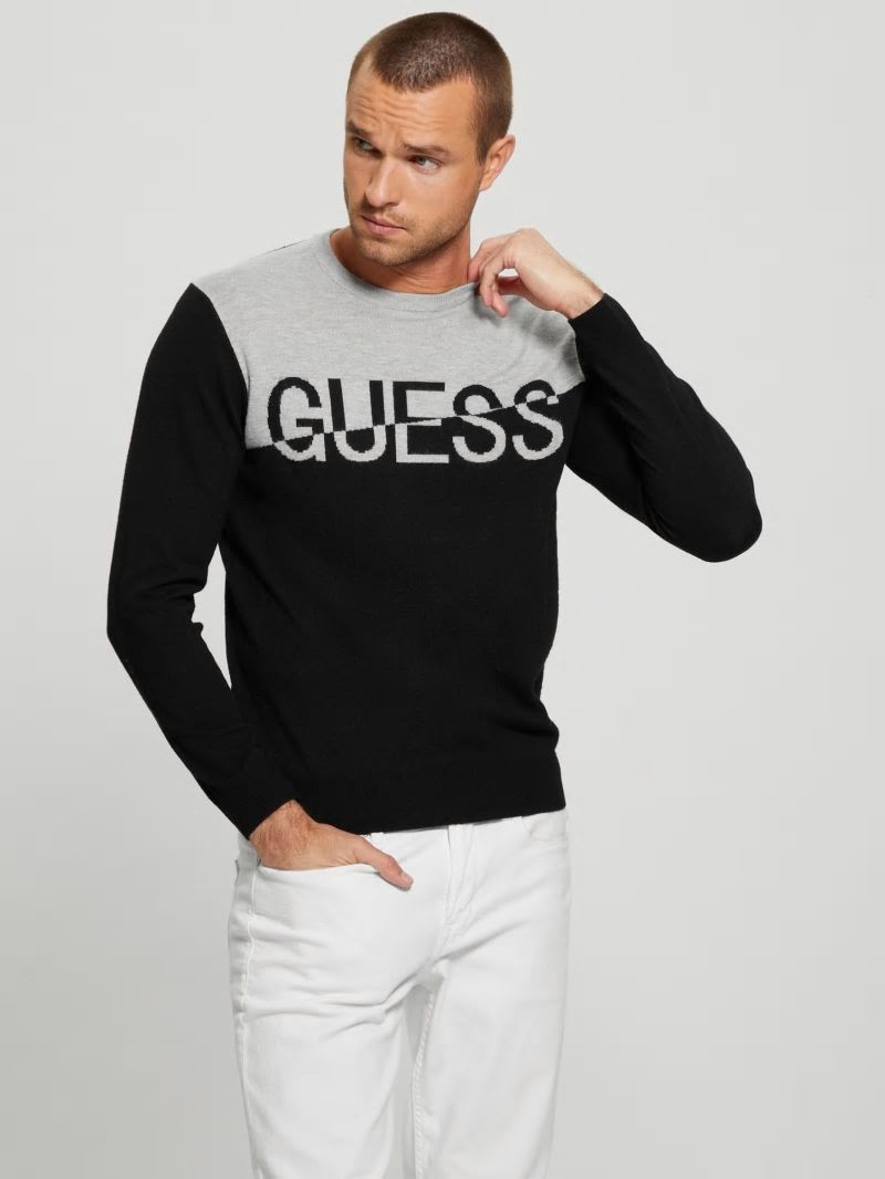Guess Eco Alex Silk-Blend Color-Block Sweater - Black Guess Eco Alex Silk-Blend Color-Block Sweater - Black