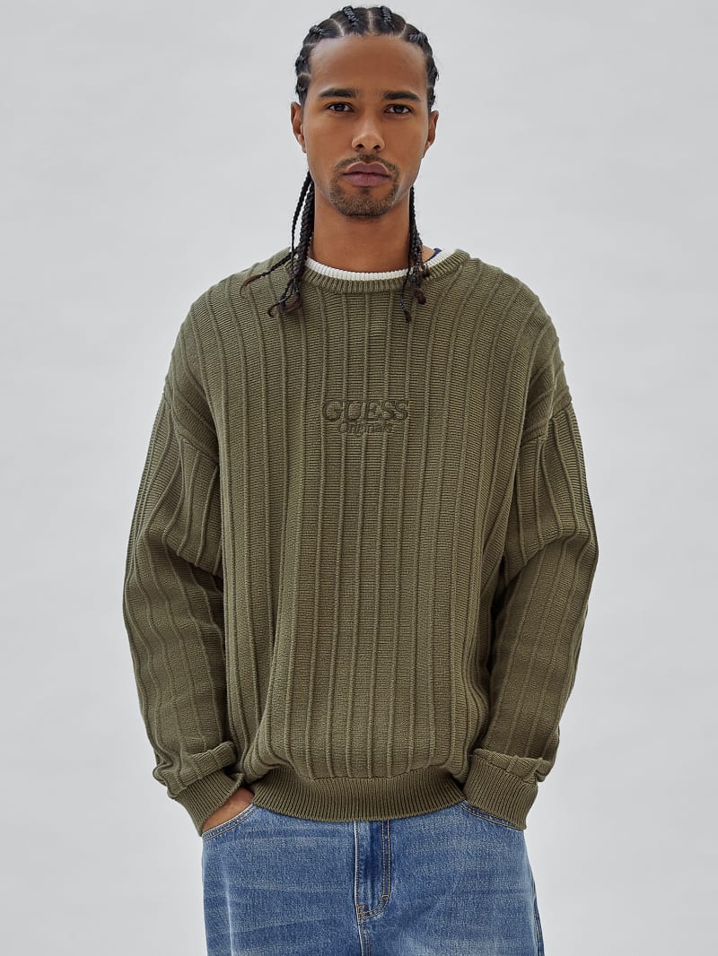Guess GUESS Originals Eco Signature Sweater - Olive Morning Guess GUESS Originals Eco Signature Sweater - Olive Morning