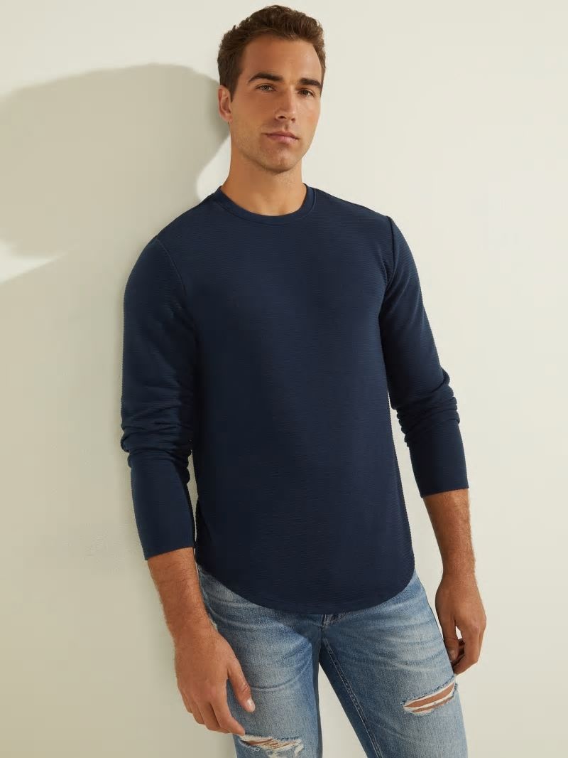 Guess Textured Jersey Long-Sleeve Tee - Silk Blue Guess Textured Jersey Long-Sleeve Tee - Silk Blue