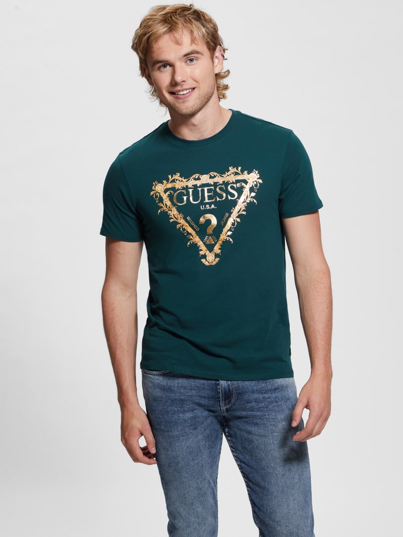Guess Logo Tri-Scroll Tee - Dark Jade Guess Logo Tri-Scroll Tee - Dark Jade