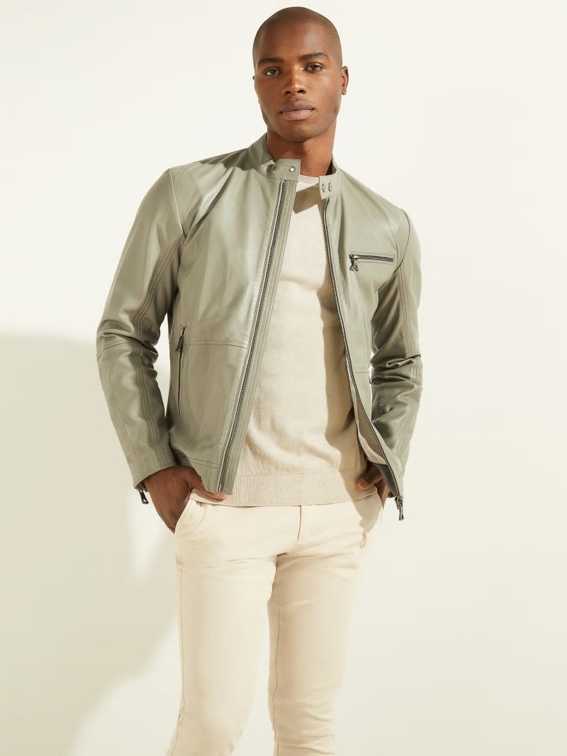 Guess Leather Biker Jacket - Mossy Green Guess Leather Biker Jacket - Mossy Green