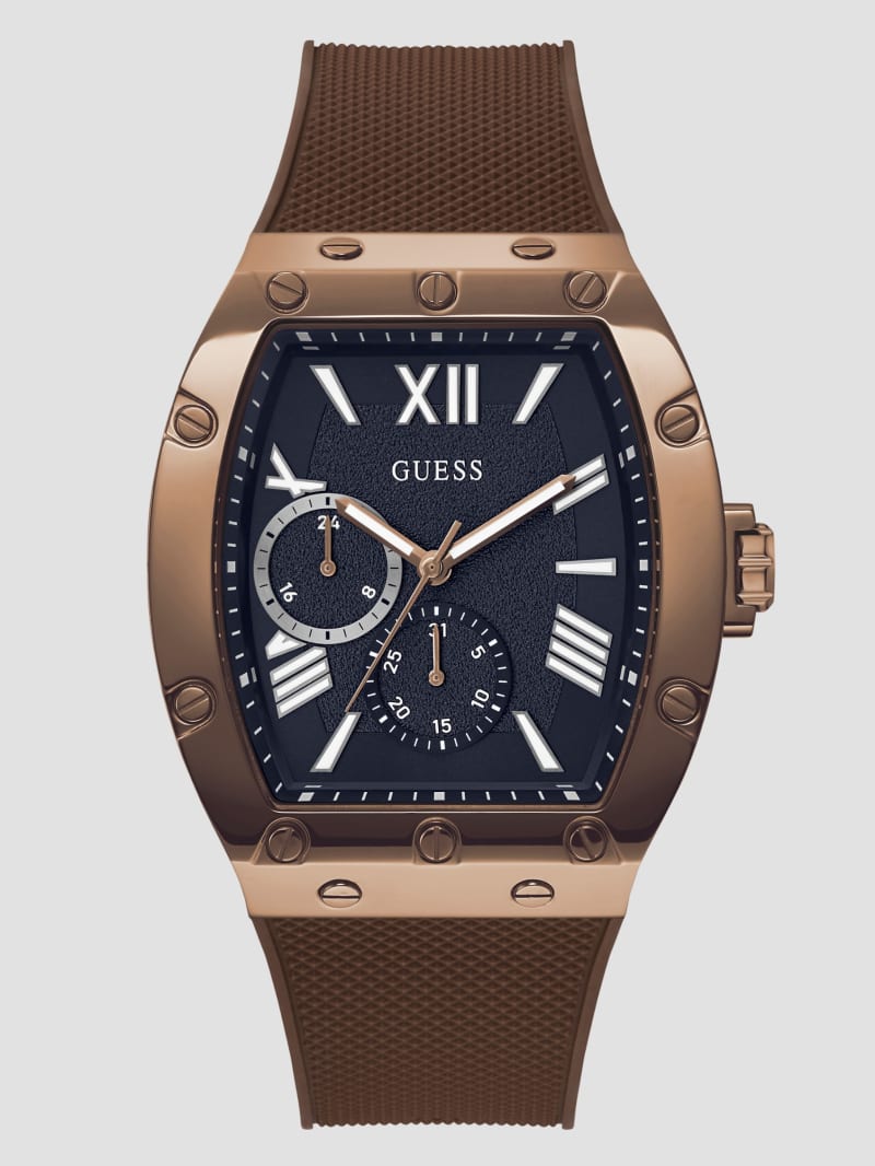 Guess Textured Brown Silicone Multifunction Watch - Brown Leather Guess Textured Brown Silicone Multifunction Watch - Brown Leather