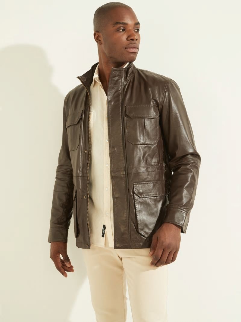 Guess Leather Field Jacket - Chocolate Brownie Guess Leather Field Jacket - Chocolate Brownie