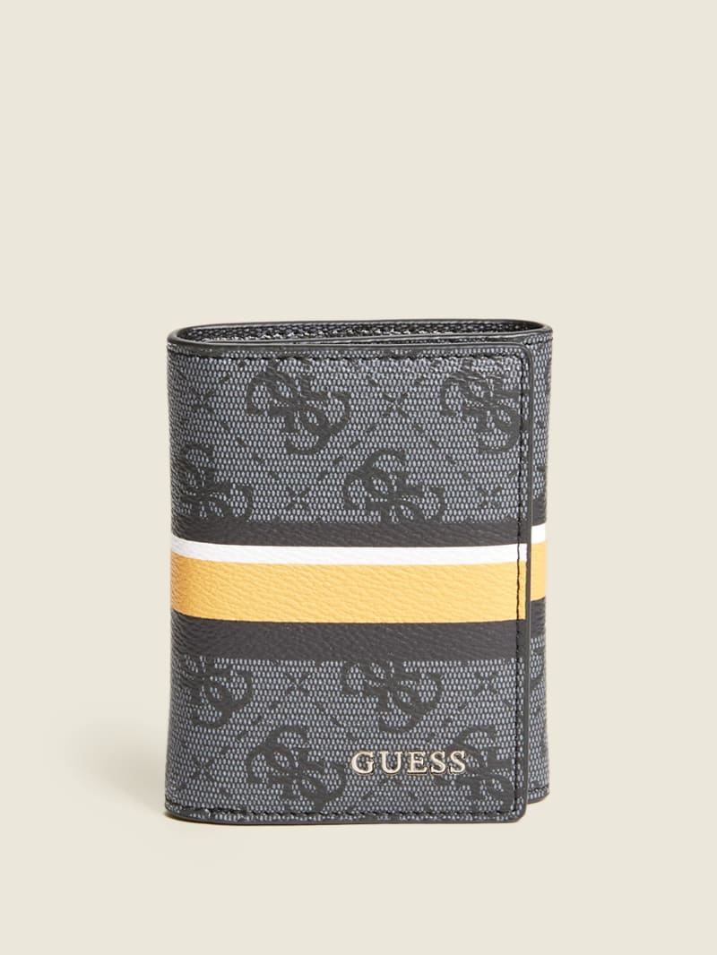 Guess Sig Logo Stripe Trifold Wallet - Black Guess Sig Logo Stripe Trifold Wallet - Black