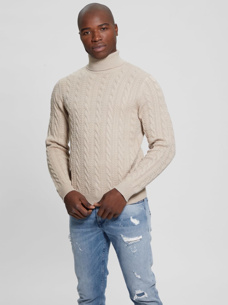 Guess Eco Ethan Turtleneck Sweater - Neutral Sand Guess Eco Ethan Turtleneck Sweater - Neutral Sand