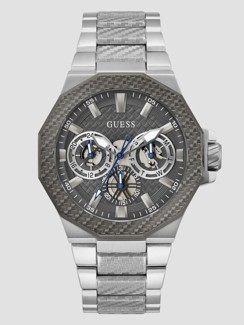 Guess Silver-Tone and Gray Textured Multifunction Watch - Silver Guess Silver-Tone and Gray Textured Multifunction Watch - Silver