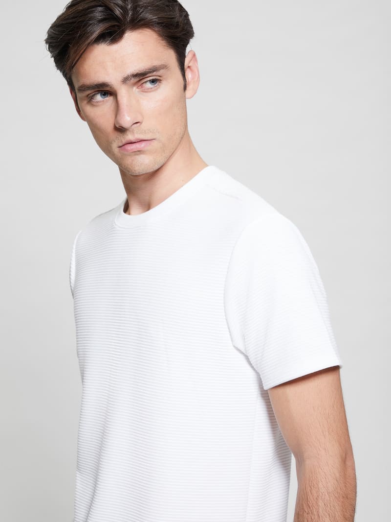 Guess Textured Stripe Tee - Pure White Guess Textured Stripe Tee - Pure White