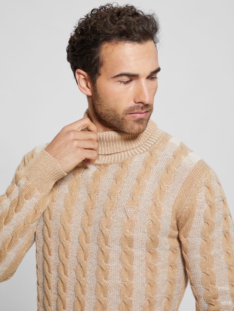 Guess Arkell Turtleneck Cable Sweater - Stone And Sand Combo Guess Arkell Turtleneck Cable Sweater - Stone And Sand Combo