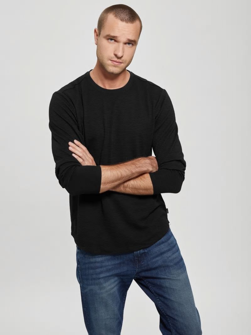 Guess Textured Jersey Long-Sleeve Tee - Jet Black Guess Textured Jersey Long-Sleeve Tee - Jet Black