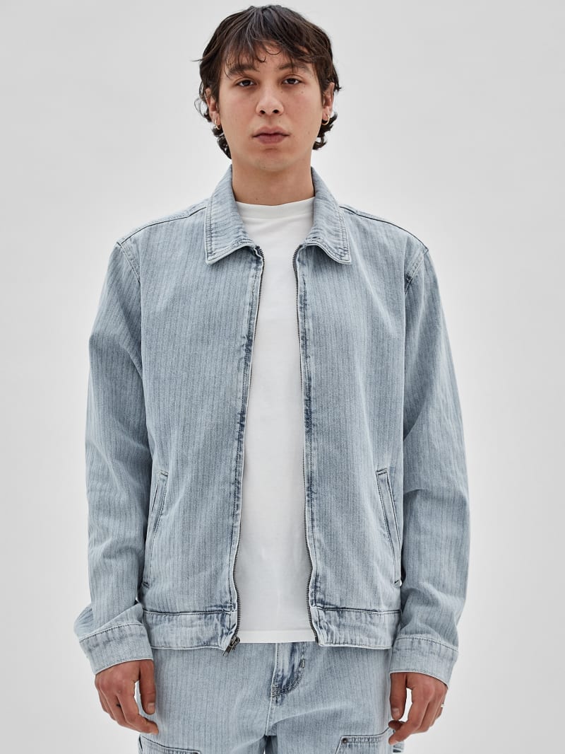 Guess GUESS Originals Herringbone Zip Denim Jacket - Go Vintage Herringbone Wa Guess GUESS Originals Herringbone Zip Denim Jacket - Go Vintage Herringbone Wa