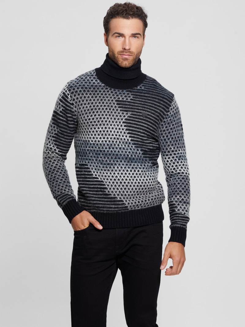 Guess Arthur Turtleneck Stitch Sweater - Black And White Space Guess Arthur Turtleneck Stitch Sweater - Black And White Space