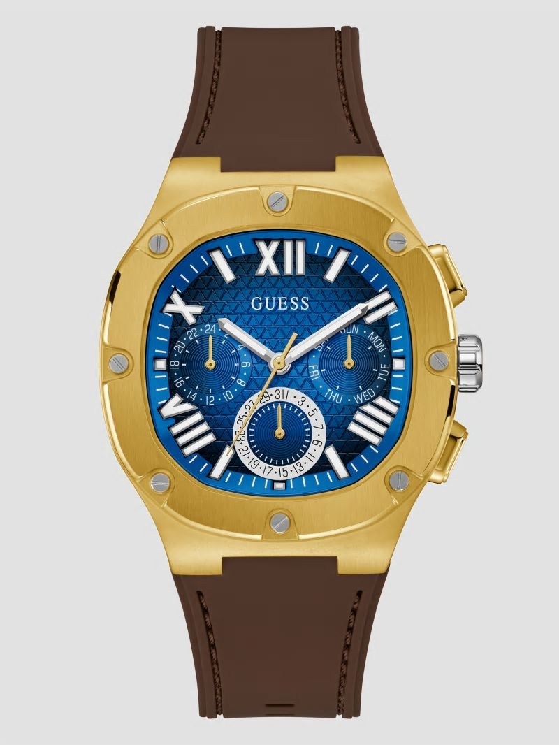 Guess Two-Tone Analog Silicon Watch - Brwn Guess Two-Tone Analog Silicon Watch - Brwn