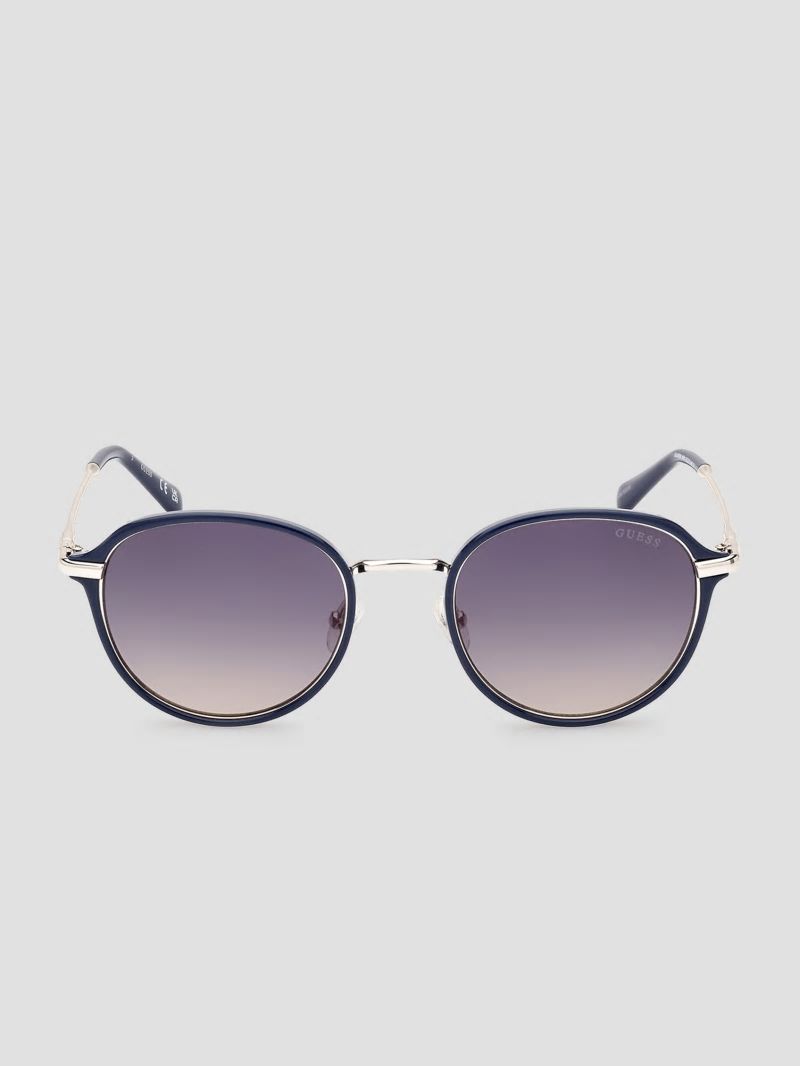 Guess Round Plastic Metal Bridge Sunglasses - Blue Guess Round Plastic Metal Bridge Sunglasses - Blue