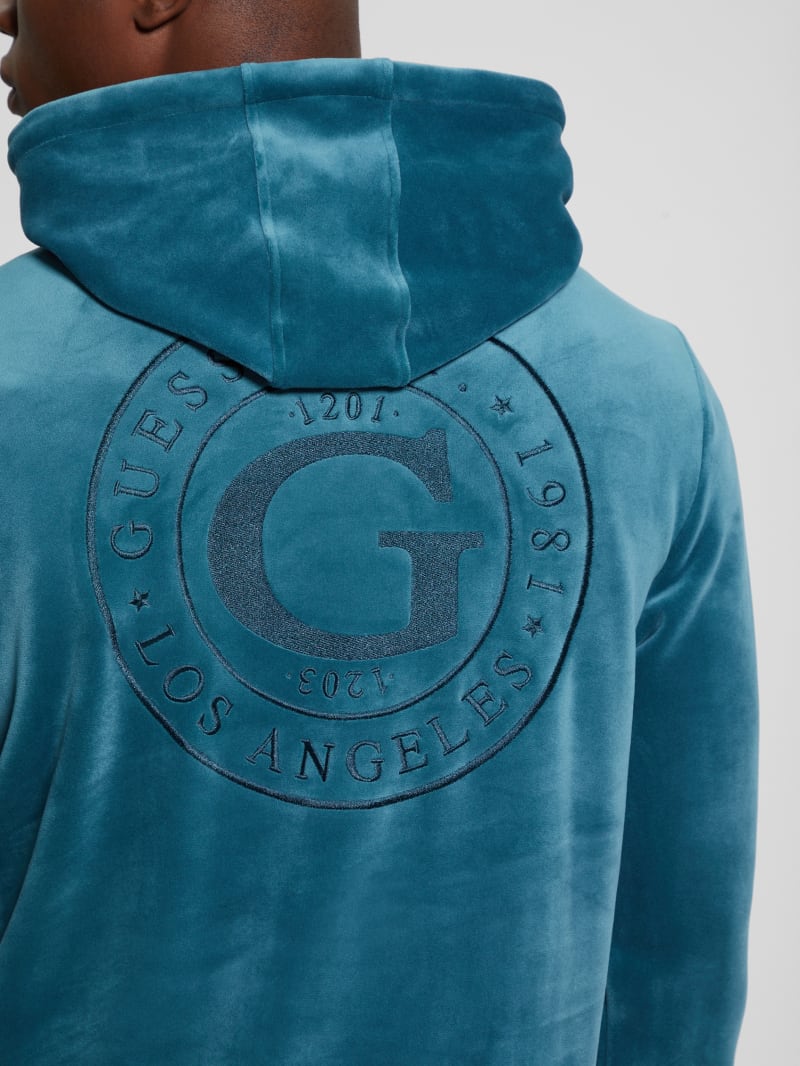 Guess Bonded Velvet GUESS Hoodie - Bold Teal Guess Bonded Velvet GUESS Hoodie - Bold Teal