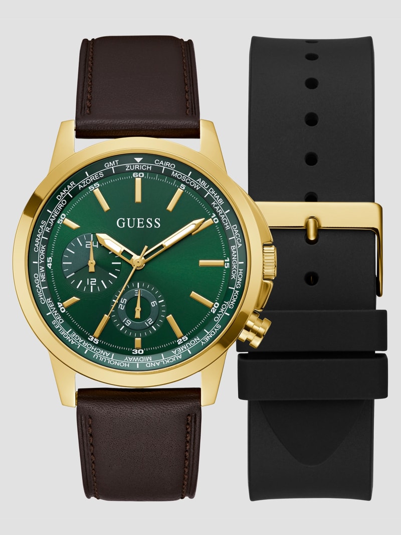 Guess Gold-Tone Leather Multifunction Watch - Gold Guess Gold-Tone Leather Multifunction Watch - Gold