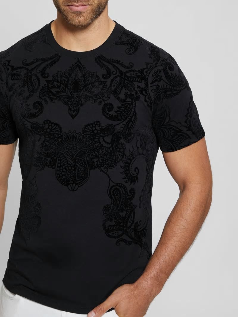 Guess Flocked Paisley Tee - Black Guess Flocked Paisley Tee - Black