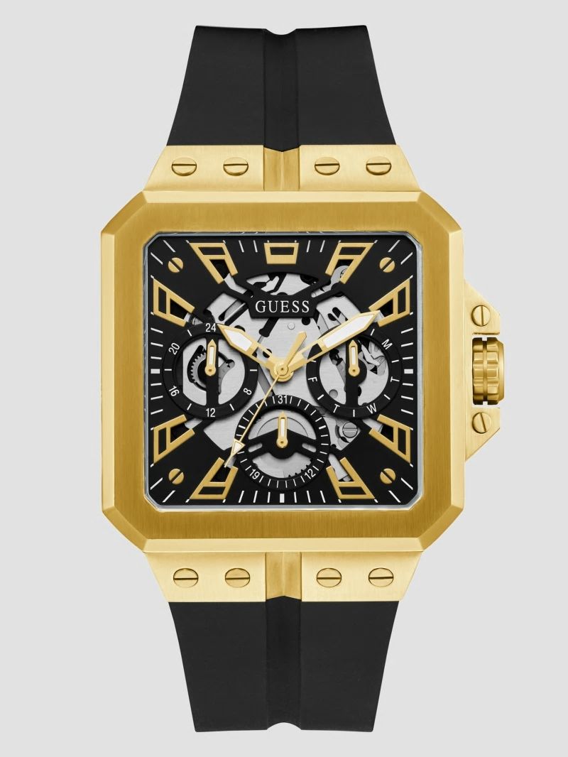 Guess Gold-Tone and Black Silicone Multifunction - Black Snakeskin Guess Gold-Tone and Black Silicone Multifunction - Black Snakeskin