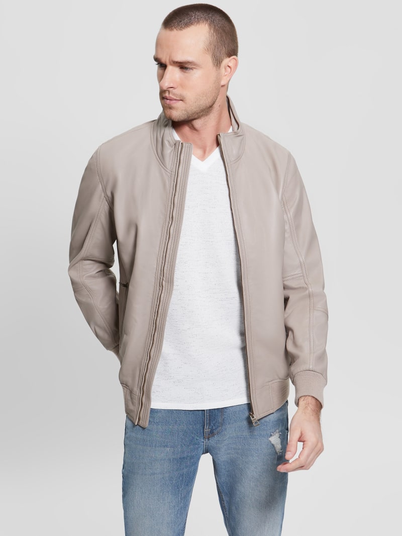 Guess Soft Leather Jacket - Pasadena Stone Guess Soft Leather Jacket - Pasadena Stone