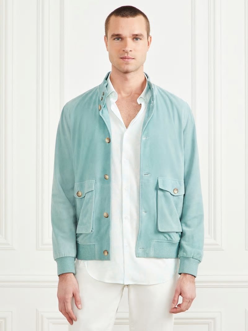 Guess Suede Leather Flight Jacket - Washed Island Blue Guess Suede Leather Flight Jacket - Washed Island Blue
