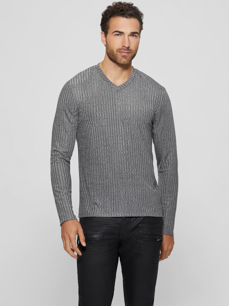 Guess Warehouse V-Neck Knit Tee - Stone Grey Multi Guess Warehouse V-Neck Knit Tee - Stone Grey Multi