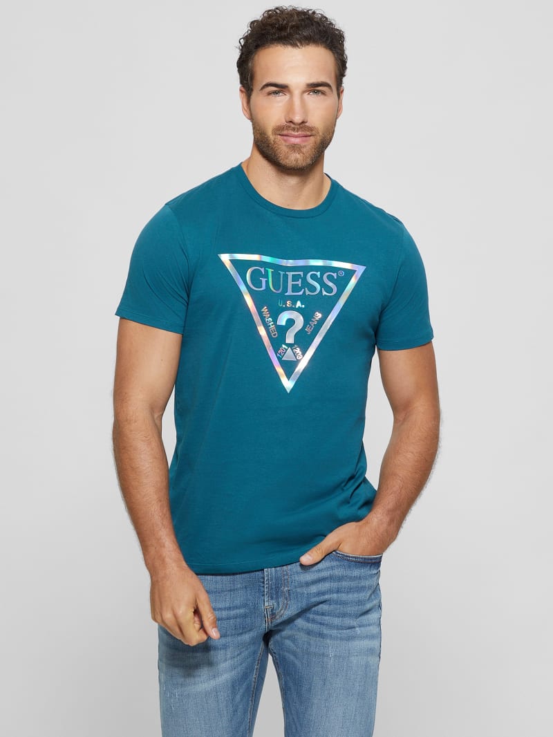 Guess Iridescent Signature Tee - Bold Teal Guess Iridescent Signature Tee - Bold Teal