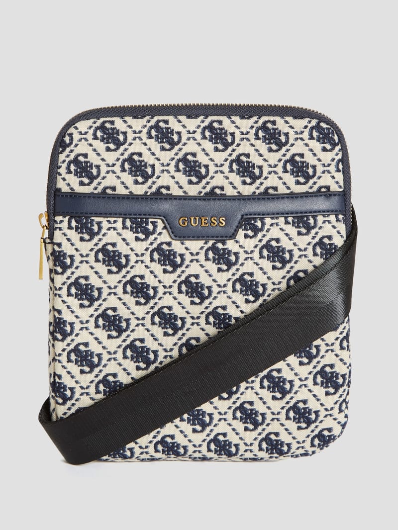 Guess Quattro G Flat Crossbody - Ivory/Blue Guess Quattro G Flat Crossbody - Ivory/Blue