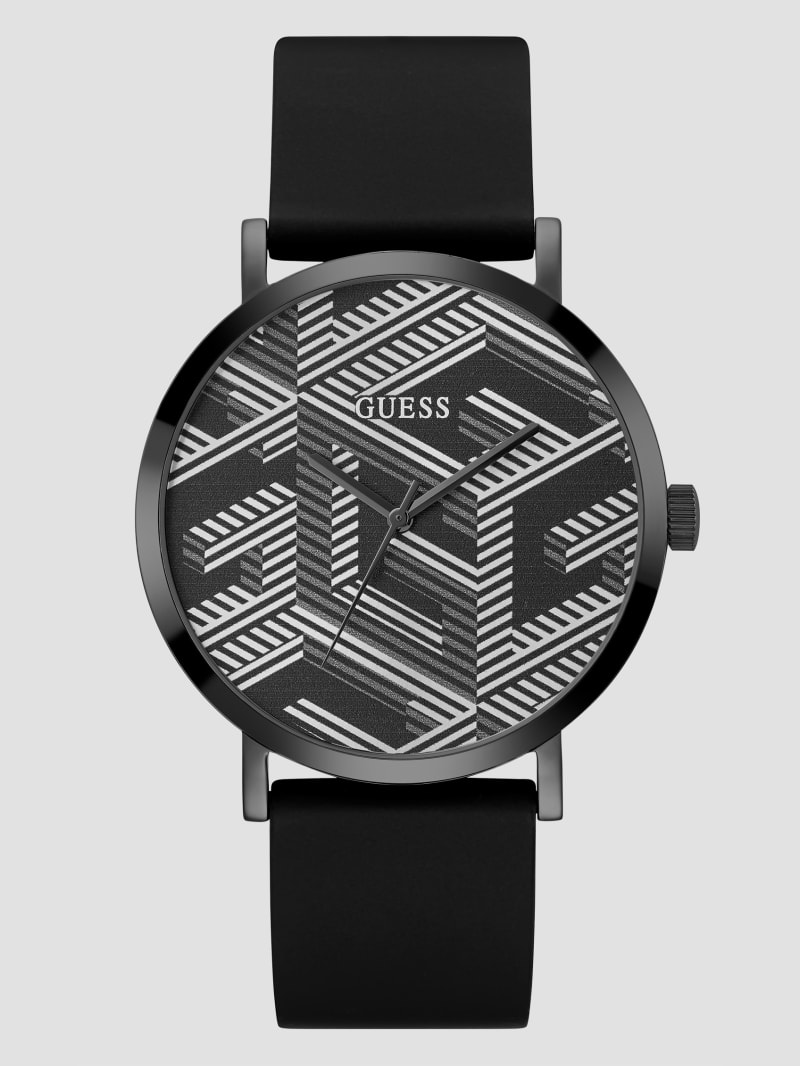 Guess Gunmetal and Black Printed G-Cube Analog Watch - Black Guess Gunmetal and Black Printed G-Cube Analog Watch - Black