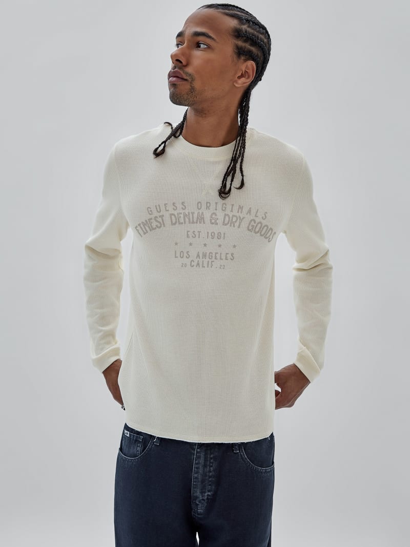 Guess GUESS Originals Printed Waffle Long-Sleeve Tee - Washed Out Black Guess GUESS Originals Printed Waffle Long-Sleeve Tee - Washed Out Black