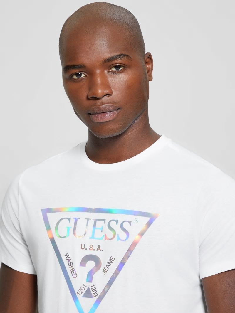 Guess Iridescent Signature Tee - Pure White Guess Iridescent Signature Tee - Pure White