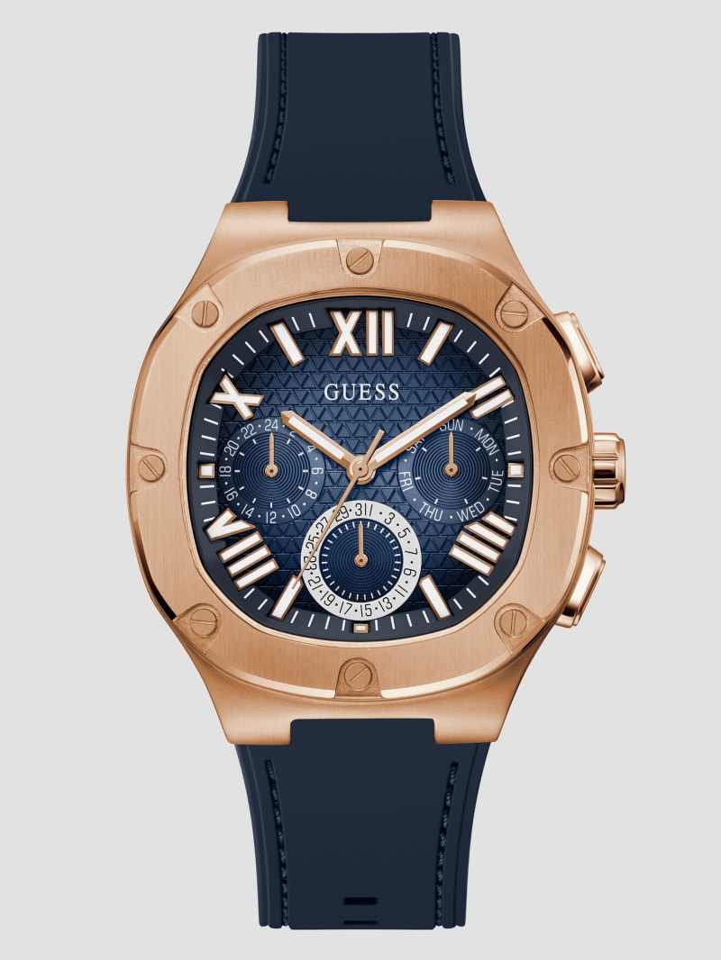 Guess Rose Gold-Tone and Navy Silicone Multifunction Watch - Rainbow Guess Rose Gold-Tone and Navy Silicone Multifunction Watch - Rainbow