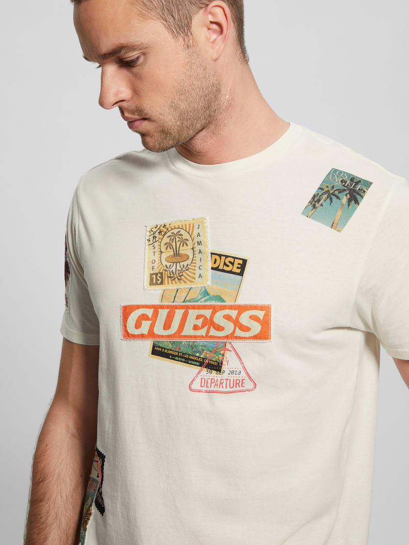 Guess Eco World Stamp Collage Tee - Aspen White Guess Eco World Stamp Collage Tee - Aspen White